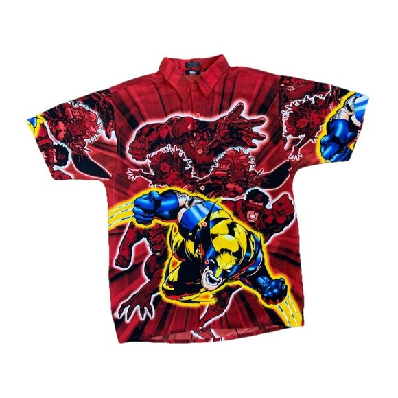 VTG 2002 Marvel Wolverine X-Men AOP Button Down Shirt Men’s L Y2K Comics - Picture 1 of 8
